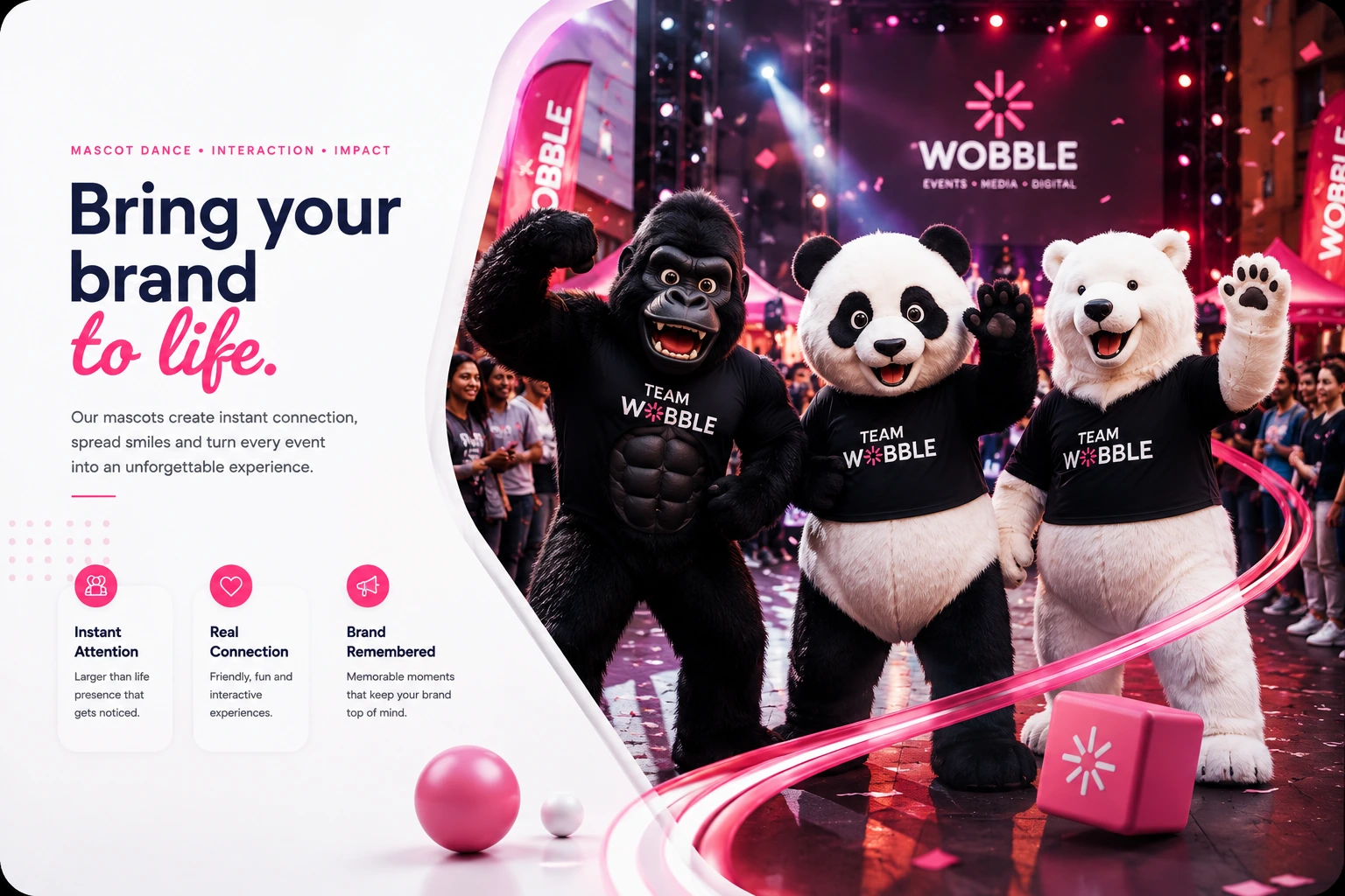 Wobble Gorilla Panda and Polar Bear mascot activation